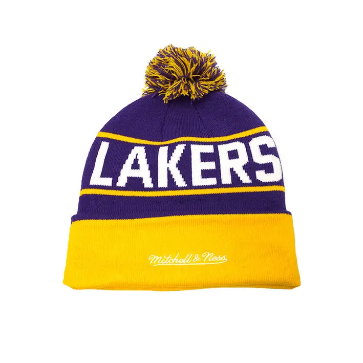 Mitchell & Ness - Mitchell & Ness Los Angeles Lakers NBA Team Pom Beanie Purple OSFM MNLL20245