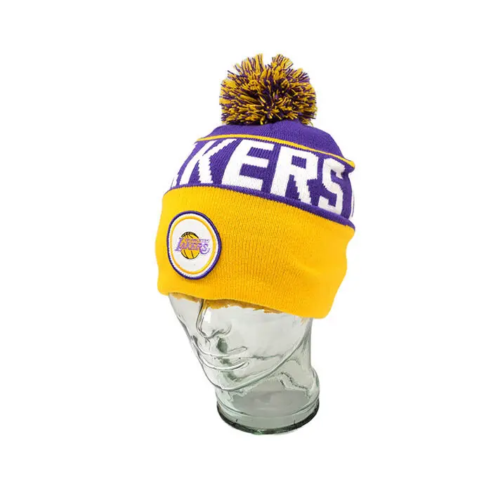 Mitchell & Ness - Mitchell & Ness Los Angeles Lakers NBA Team Pom Beanie Purple OSFM MNLL20245