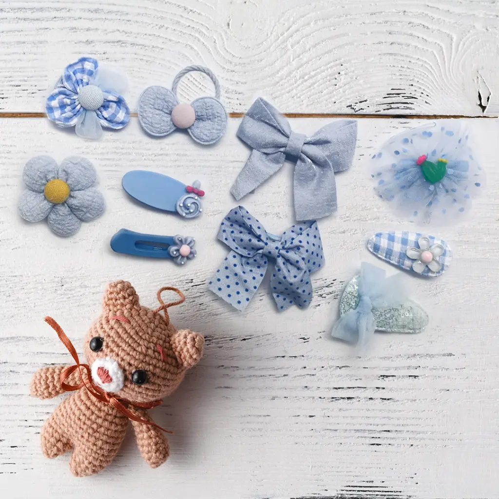 Kids Hair Clips Blue Frills (10 pcs)_770