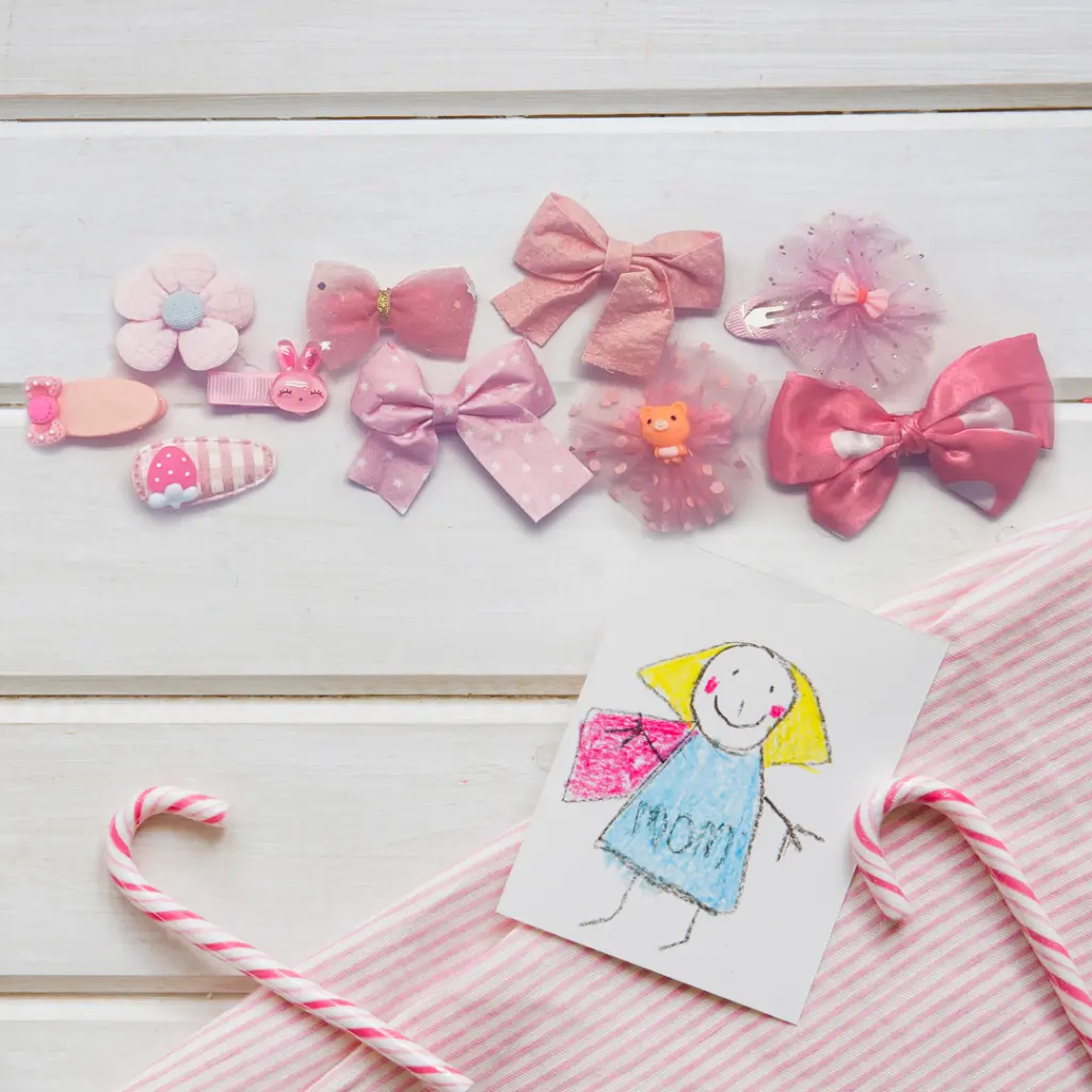 Kids Hair Clips Pink Bows (10 pcs)_775