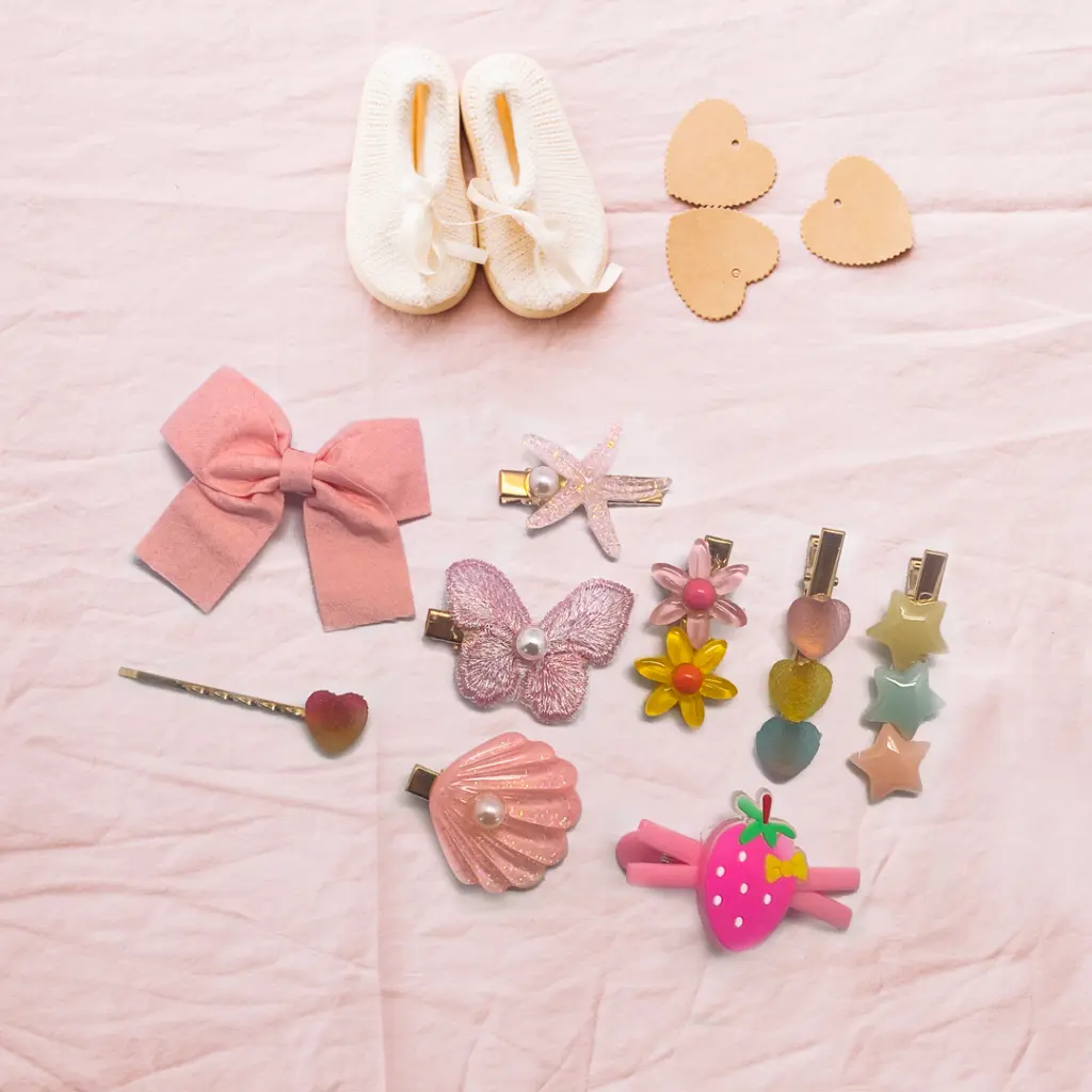 Kids Hair Clips Pink Stars (9 pcs)_777