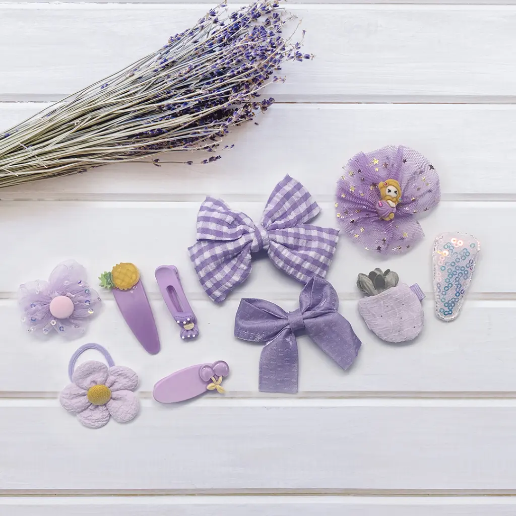 What You Need - Kids Hair Clips Purple Frill (10 pcs)