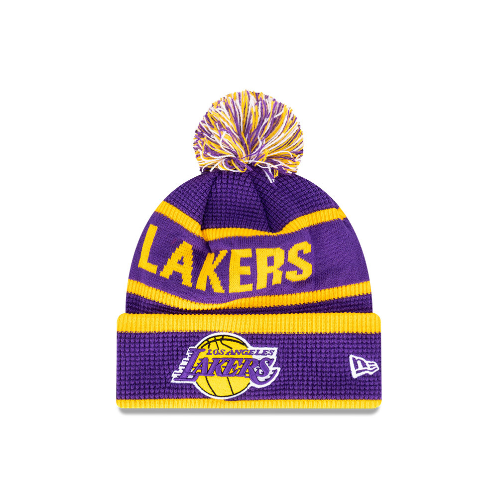 New Era Los Angeles Lakers Knit Medium Beanie Spellout Waffle Team Colours OSFM