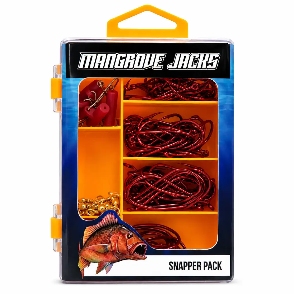 Mangrove Jacks Snapper Fishing Pack | Hooks, Swivels, Slider Clips, and Tackle Box