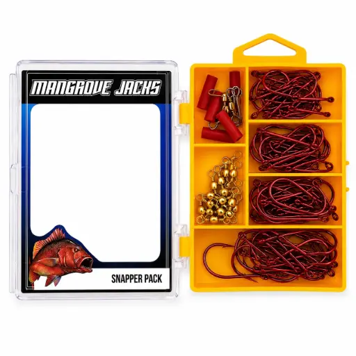 [9337217022510] Mangrove Jacks Snapper Fishing Pack | Hooks, Swivels, Slider Clips, and Tackle Box