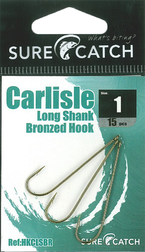 [8887113053152] SureCatch Carlisle Long Shank Bronze Hooks | Size 1 | 15 Pack