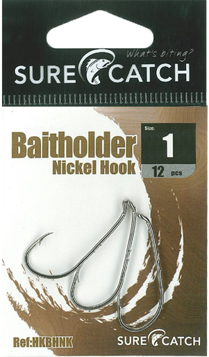 [8887113053060] SureCatch Baitholder Nickel Hooks | Size 1 | 12 Pack