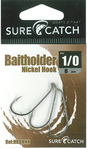 [8887113053077] SureCatch Baitholder Nickel Hooks | Size 1/0 | 8 Pack