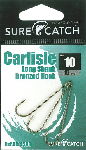 [8887113053176] SureCatch Carlisle Long Shank Bronze Hooks | Size 10 | 15 Pack