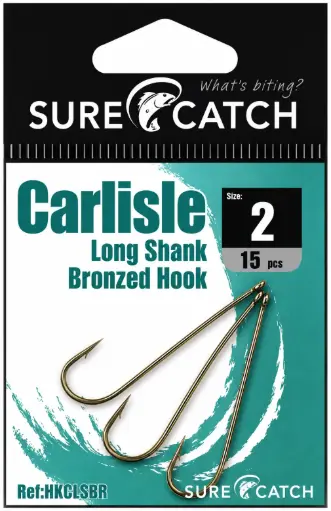 [8887113053183] SureCatch Carlisle Long Shank Bronze Hooks | Size 2 | 15 Pack