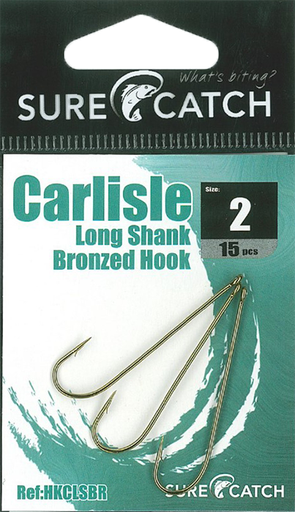 [8887113053183] SureCatch Carlisle Long Shank Bronze Hooks | Size 2 | 15 Pack