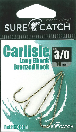 [8887113053206] SureCatch Carlisle Long Shank Bronze Hooks | Size 3/0 | 10 Pack