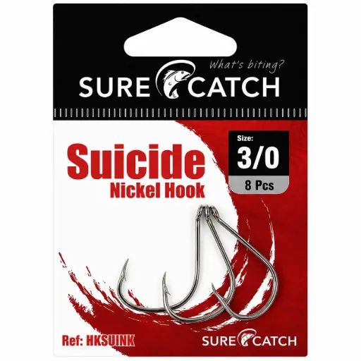 [8887113188434] SureCatch Suicide Nickel Hooks | Size 3/0 | 8 Pack