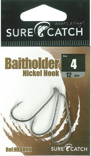 [9312528430377] SureCatch Baitholder Nickel Hooks | Size 4/0 | 12 Pack