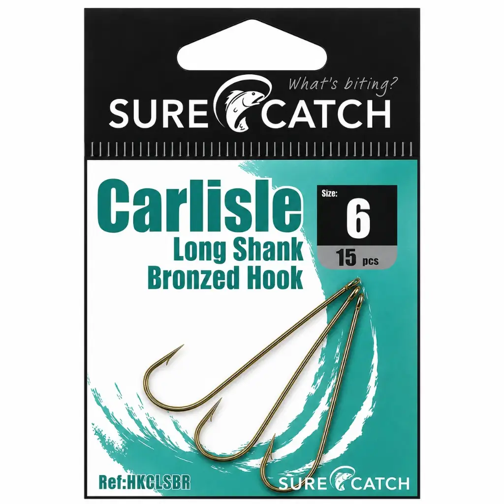 SureCatch Carlisle Long Shank Bronze Hooks | Size 6 | 15 Pack