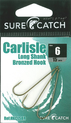 [8887113053237] SureCatch Carlisle Long Shank Bronze Hooks | Size 6 | 15 Pack