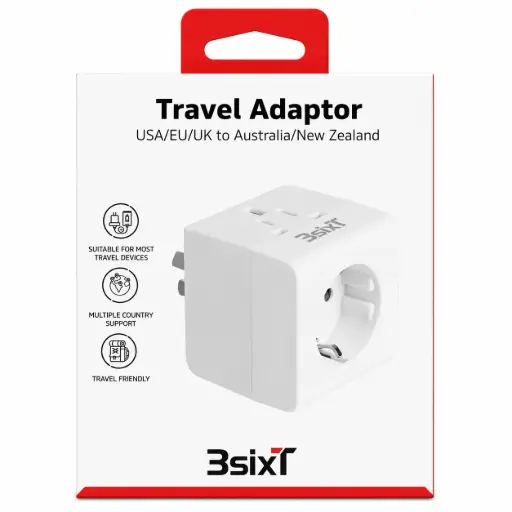 [9318018156802] 3SIXT Travel Adaptor USA/EU/UK to AUS/NZ | White