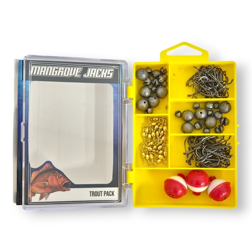 [9337217022527] Mangrove Jacks Trout Fishing Pack | Hooks, Swivels, Floats, and Sinkers in Tackle Box