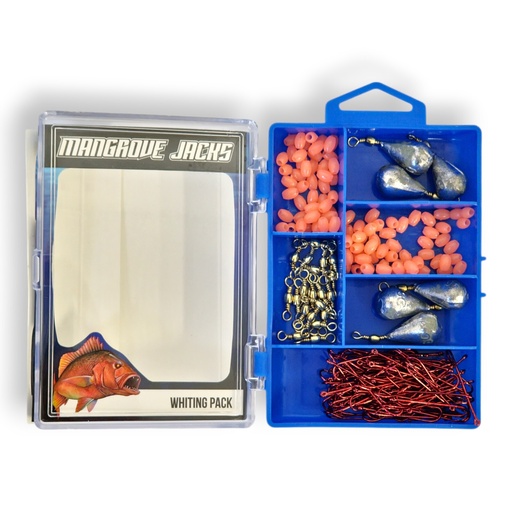 [9337217022800] Mangrove Jacks Whiting Fishing Pack | Hooks, Swivels, Sinkers, and Lumo Beads in Tackle Box