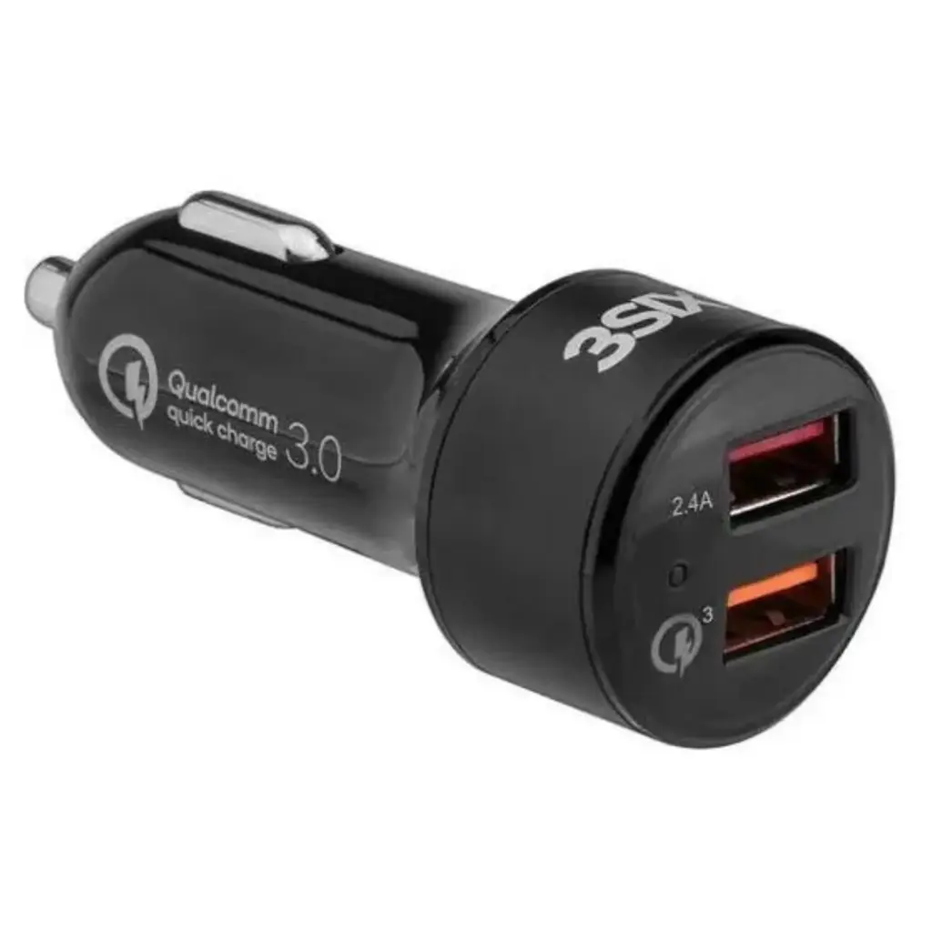 3SIXT Qualcomm Quick Charge 3.0 Car Charger Dual Port | Black | 5.4A