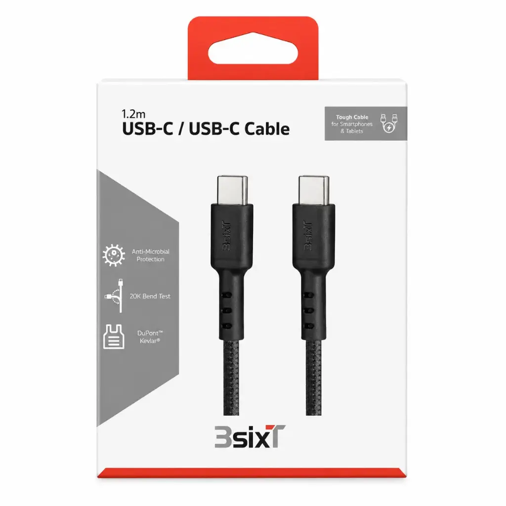 3SIXT Tough USB-C to USB-C Cable | Black | 1.2m