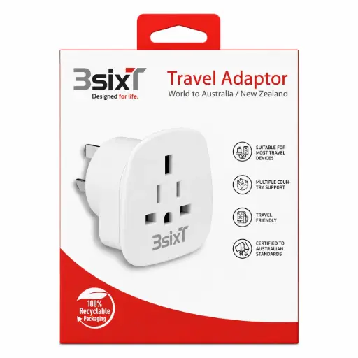 [9318018149033] 3SIXT Travel Adaptor World to AUS/NZ | White
