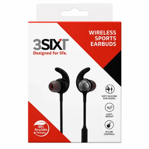 [9318018144571] 3SIXT Wireless Sports Earbuds | Black