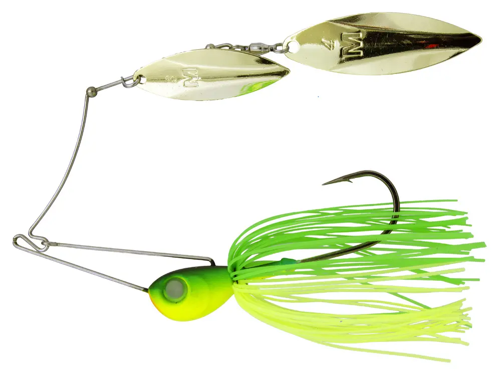 Mustad Arm Lock Spinner Bait Fishing Lure w Double Willow Blades | 14g | Lime Chart