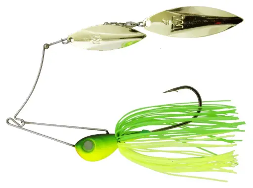 [23534469297] Mustad Arm Lock Spinner Bait Fishing Lure w Double Willow Blades | 21g | Lime Chart