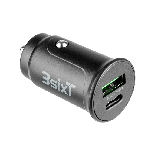 [9318018151616] 3SIXT Car Charger USB-C + USB-A | Black | 30W