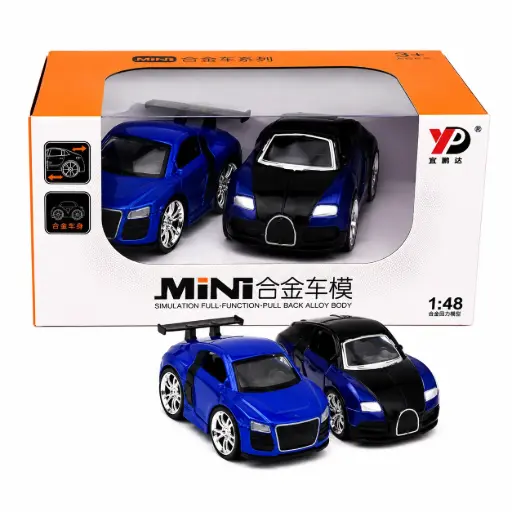 [9337217007302_blue] Diecast Pull Back Sports Car | 2 Pack (Blue)