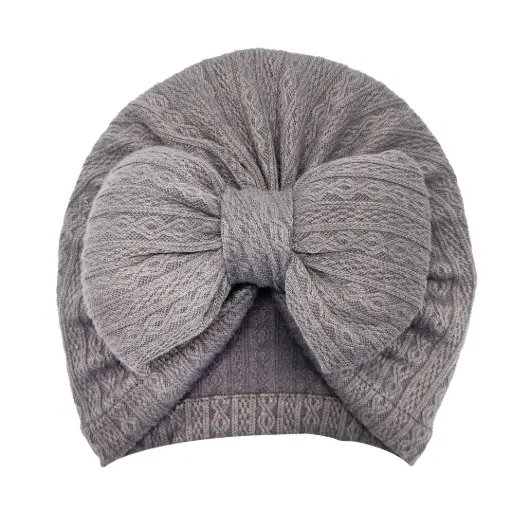 [9340457027719] Baby Turbans Big Bow (Grey)