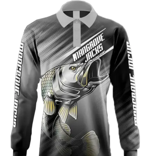 Mangrove Jacks Kids Fishing Shirt  (Grey, Barramundi)