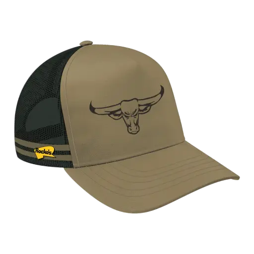 [9340457033154] Rocko's 5 Panel Outback Trucker Cap Angry Bull OSFM (Khaki)