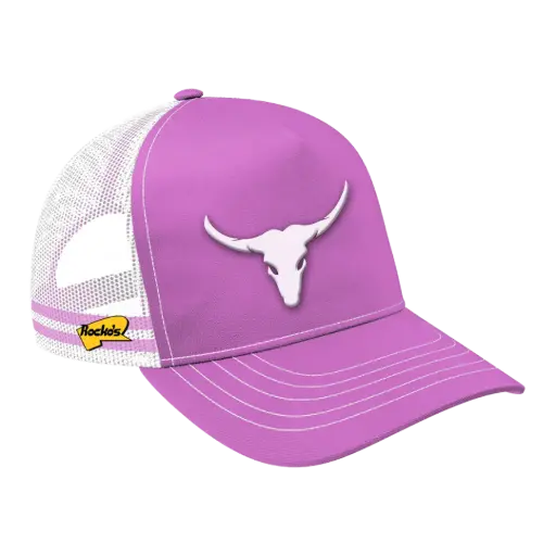 [9340457033123] Rocko's Outback Trucker Cap Longhorn Bull (Pink)