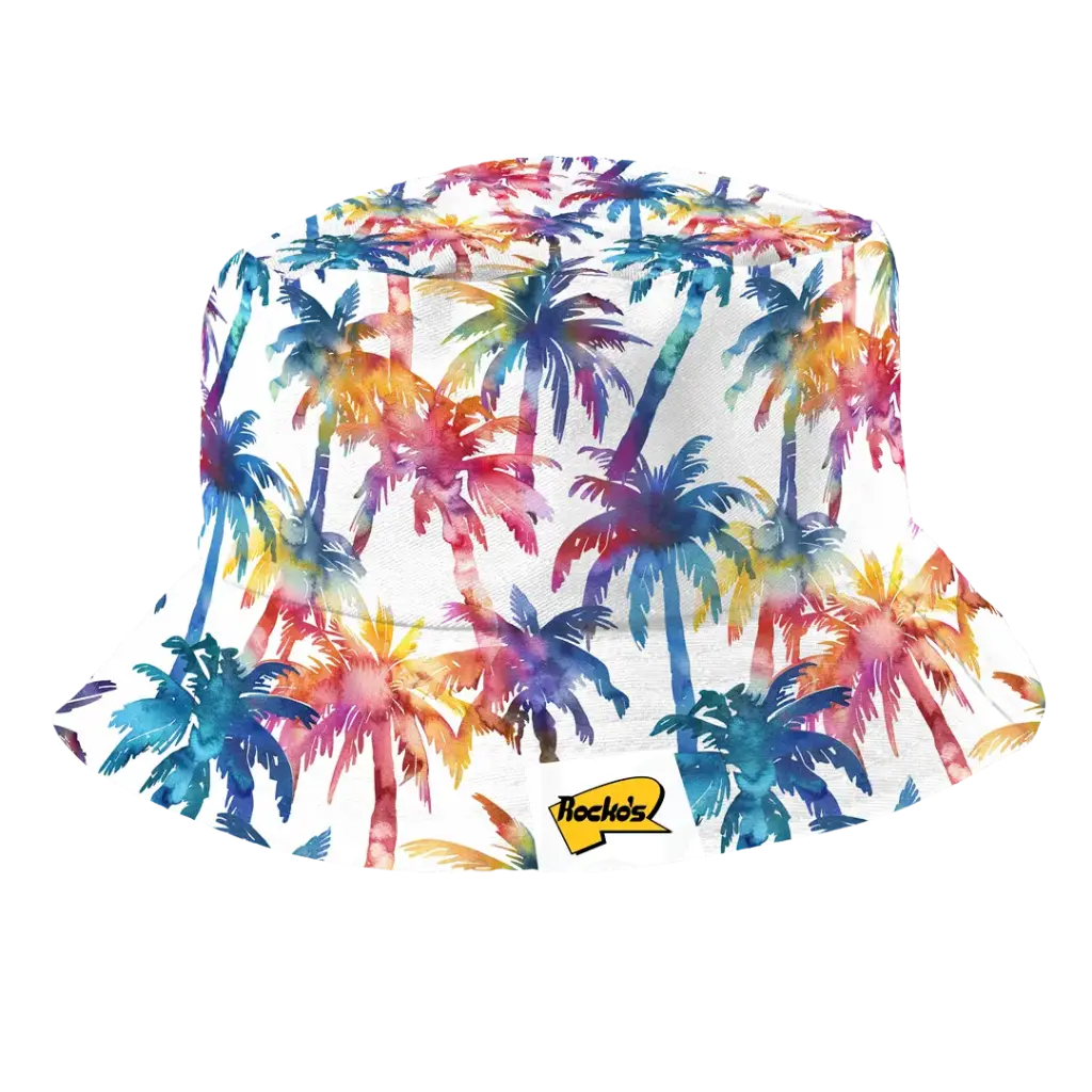 Rocko's Bucket Hat Psychadelic Palm Trees Rainbow