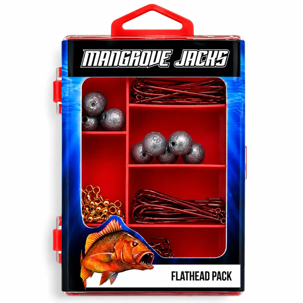 Mangrove Jacks Flathead Fishing Pack | Hooks, Swivels, Sinkers in Compact Tackle Box