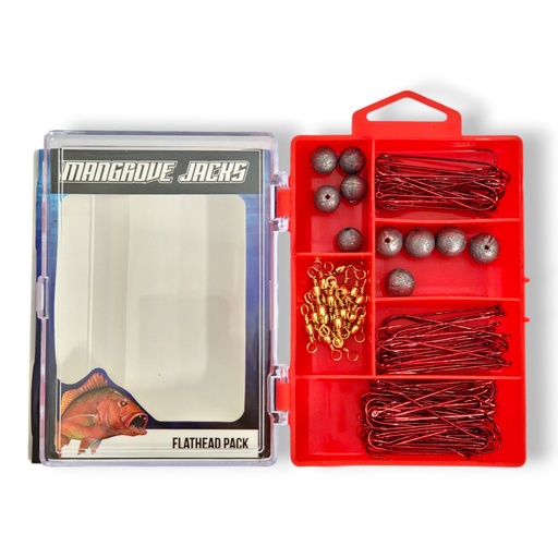 [9337217022497] Mangrove Jacks Flathead Fishing Pack | Hooks, Swivels, Sinkers in Compact Tackle Box