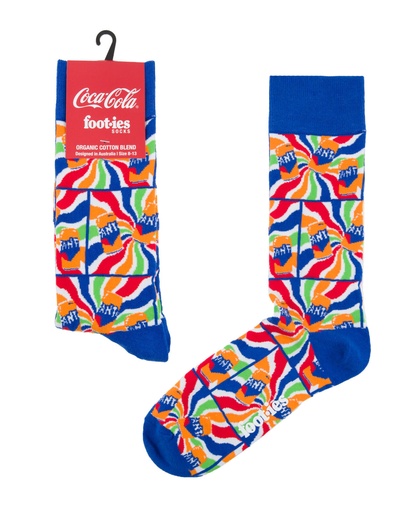 [9358517033006] Foot-ies Fanta Organic Cotton Socks 70's Blue/Orange Size 8 to 13