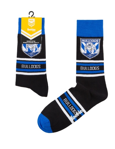 [9358517032139] Foot-ies NRL Canterbury Bulldogs Organic Cotton Socks Stripes Black/Blue/White Size 8 to 13