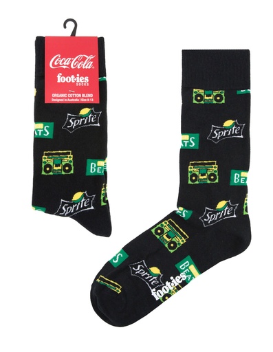 [9358517033013] Foot-ies Sprite Organic Cotton Socks Sprite Beats Black Size 8 to 13