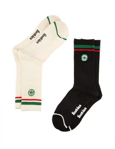 [9358517032832] Foot-ies Victoria Bitter 2 Pack Sneaker Socks VB Logo Black & Cream Size 8 to 13