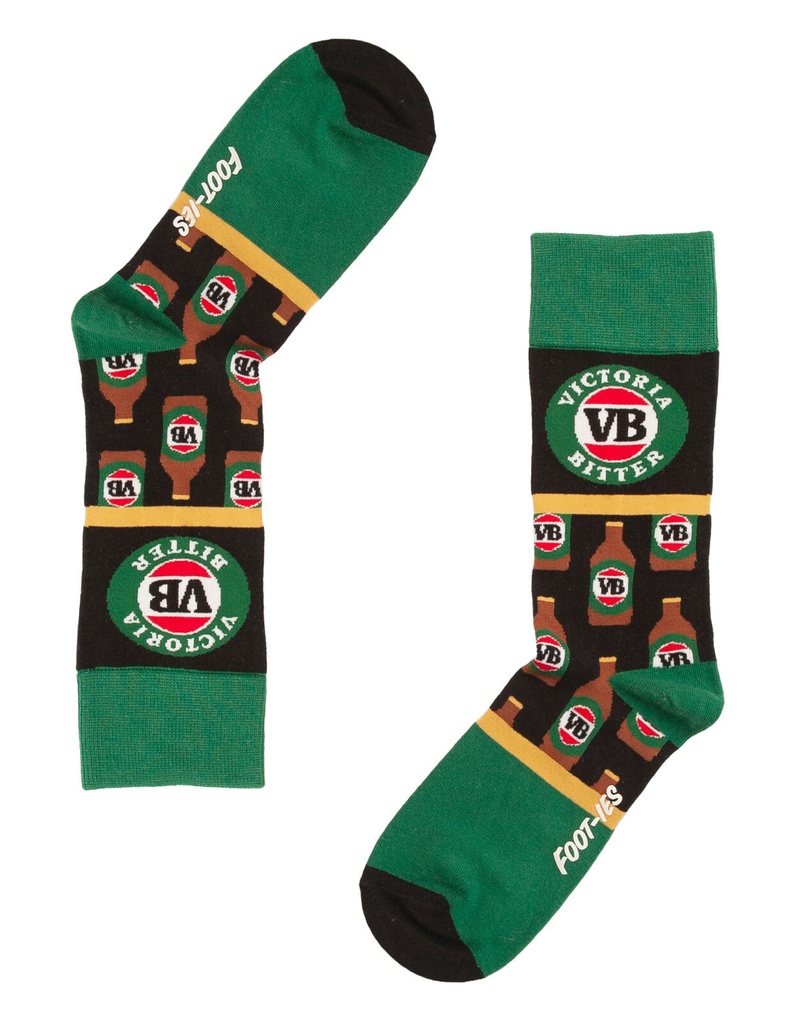 Foot-ies Victoria Bitter Organic Cotton Socks Green/Red Stripes Size 8 to 13
