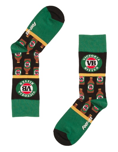 [9358517019475] Foot-ies Victoria Bitter Organic Cotton Socks Green/Red Stripes Size 8 to 13
