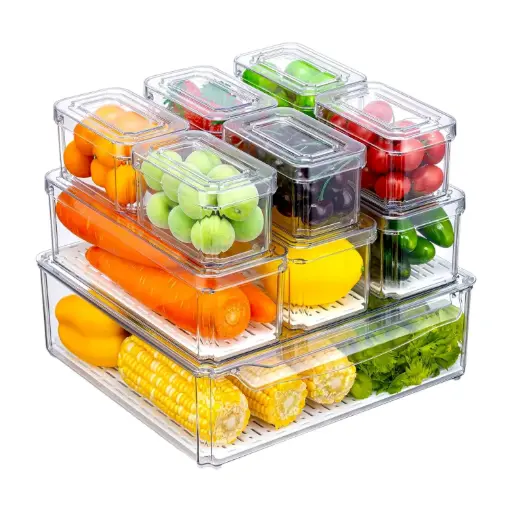 [9340457036353] 10 Pack Stackable Fridge Organizer w Lids