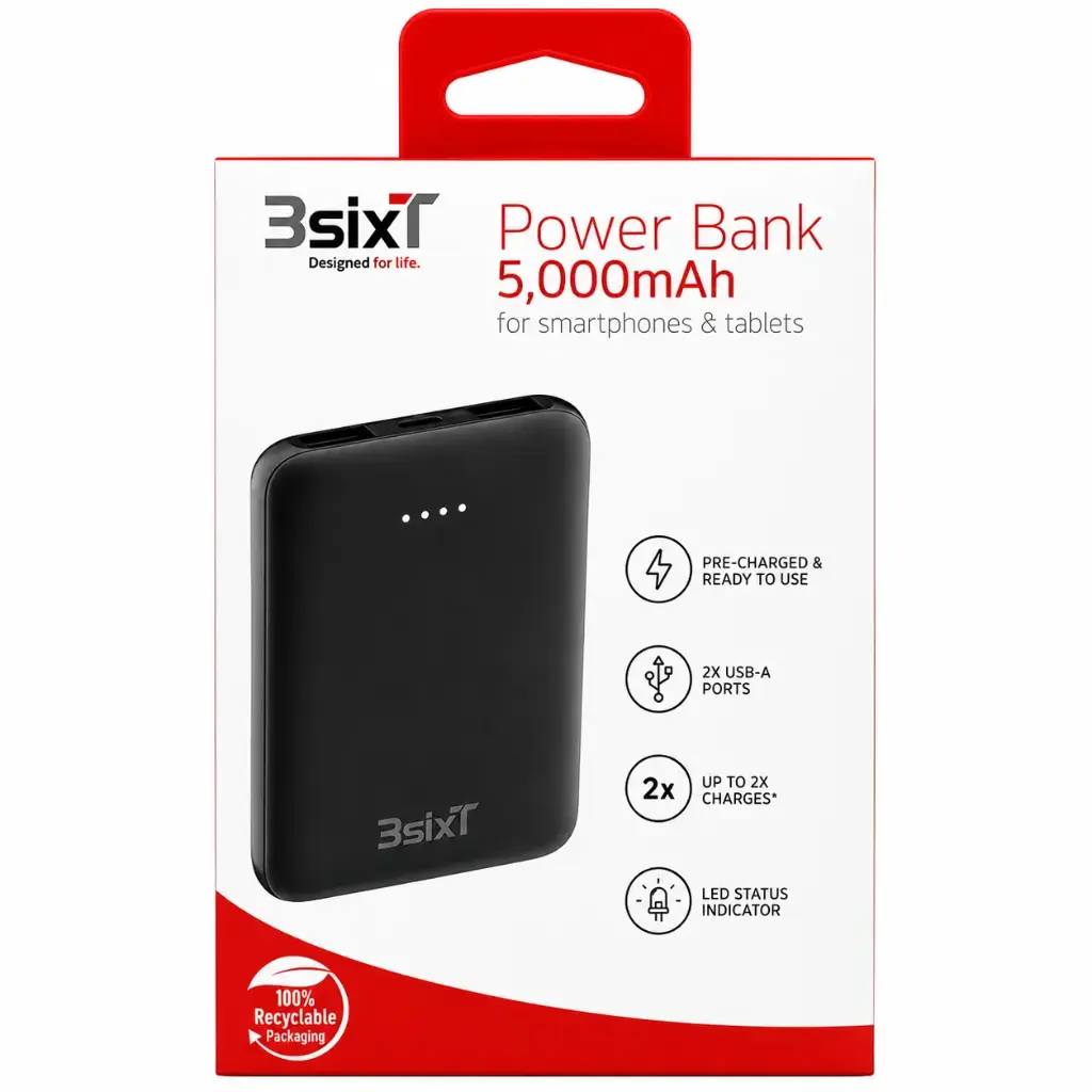3SIXT Power Bank | Black | 5000 mAh