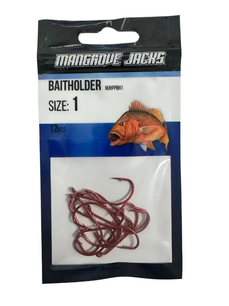 Mangrove Jacks Baitholder Hook Red | Size 1 | 12 Pack