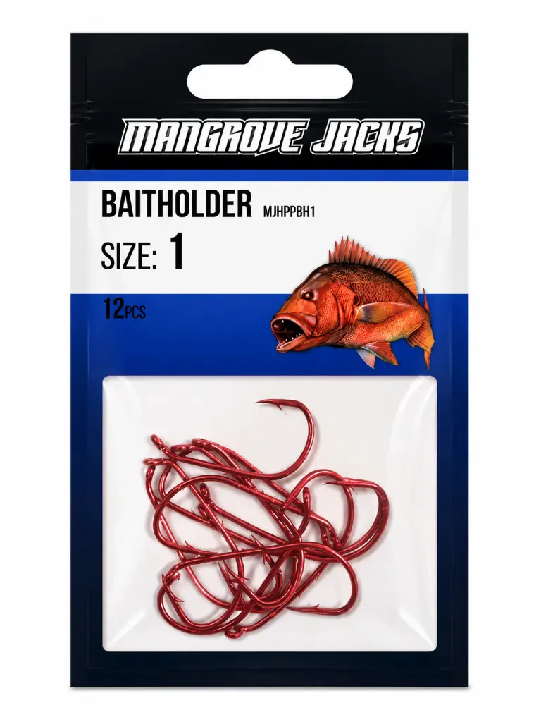 Mangrove Jacks Baitholder Hook Red | Size 1 | 12 Pack