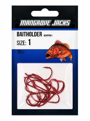 [9337217022091] Mangrove Jacks Baitholder Hook Red | Size 1 | 12 Pack