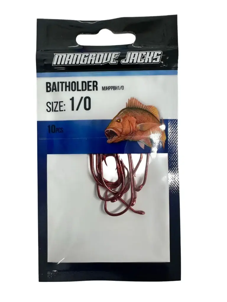 Mangrove Jacks Baitholder Hook Red | Size 1/0 | 10 Pack